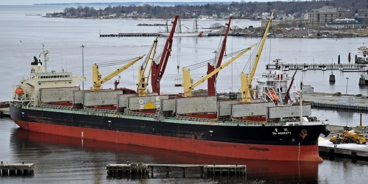 The Day – Busy cargo day at State Pier