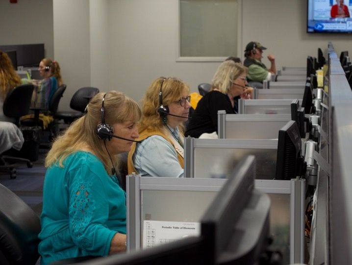 Customer care employees at work in JTV's call center.
