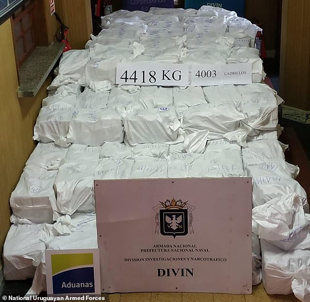 A record 5.9 tons of cocaine was confiscated by authorities in Montevideo, Uruguay, last week, including 4.4 tons found in four cargo containers