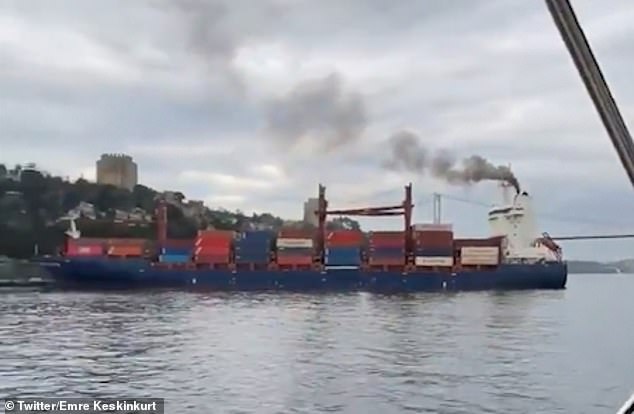 This is the shocking moment a giant cargo ship with a mechanical fault collided with the shore in Istanbul's Bosphorus strait