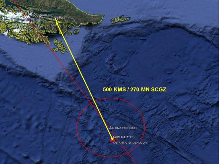 A satellite image shows an area in the Drake Passage or Sea of Hoces where debris, believed by the Chilean Air Force to be from a Hercules C-130 military cargo plane that crashed this week and went missing, was found, in this undated handout received on December 11, 2019.