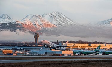 Plane departing from Ted Stevens Anchorage International Airport