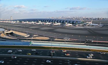 View of Dubai International Airport airfield and terminal