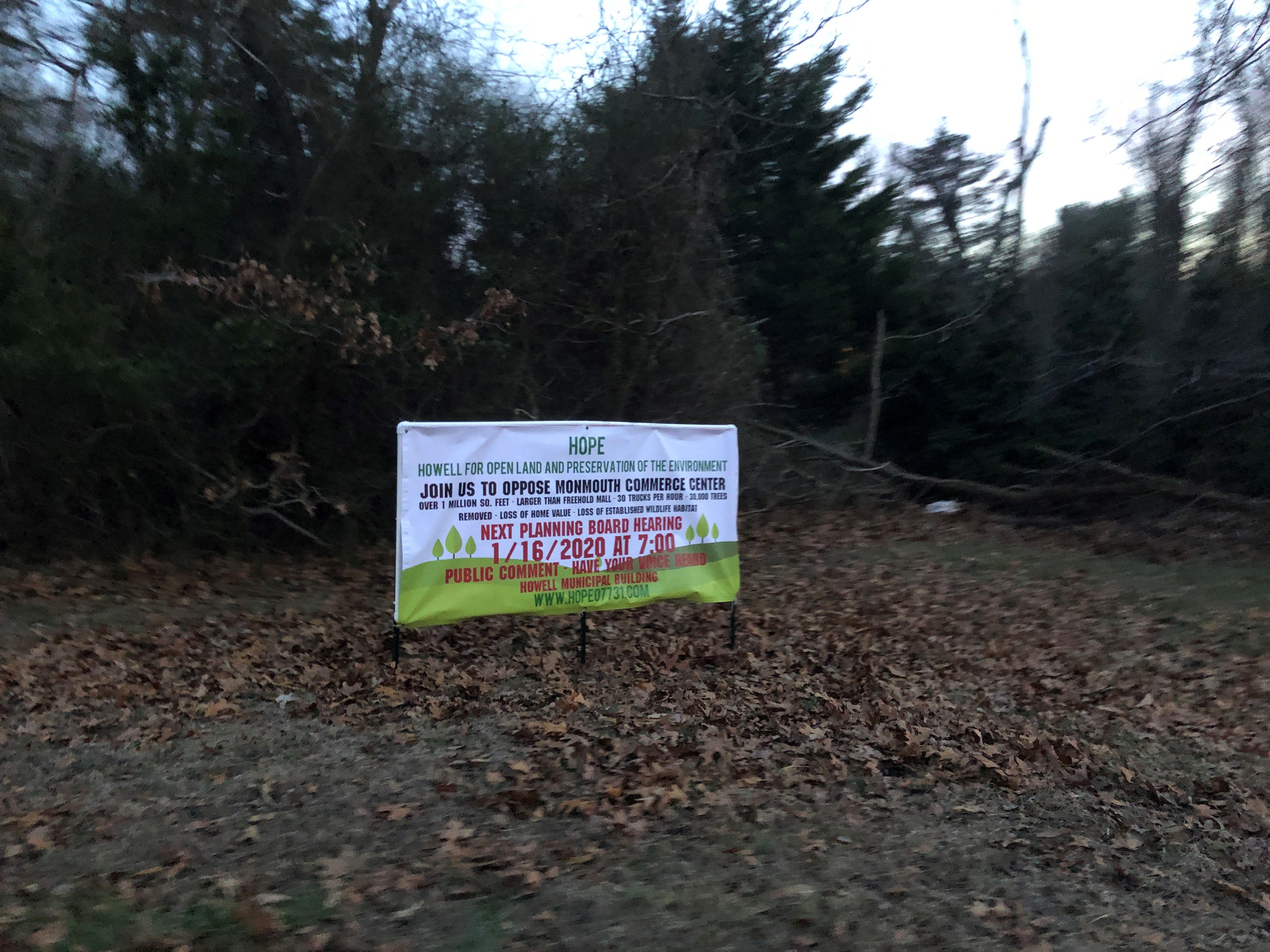 Opponents of the proposed Monmouth Commerce Center say their sign was vandalized in early January. This picture shows the sign before the damage.