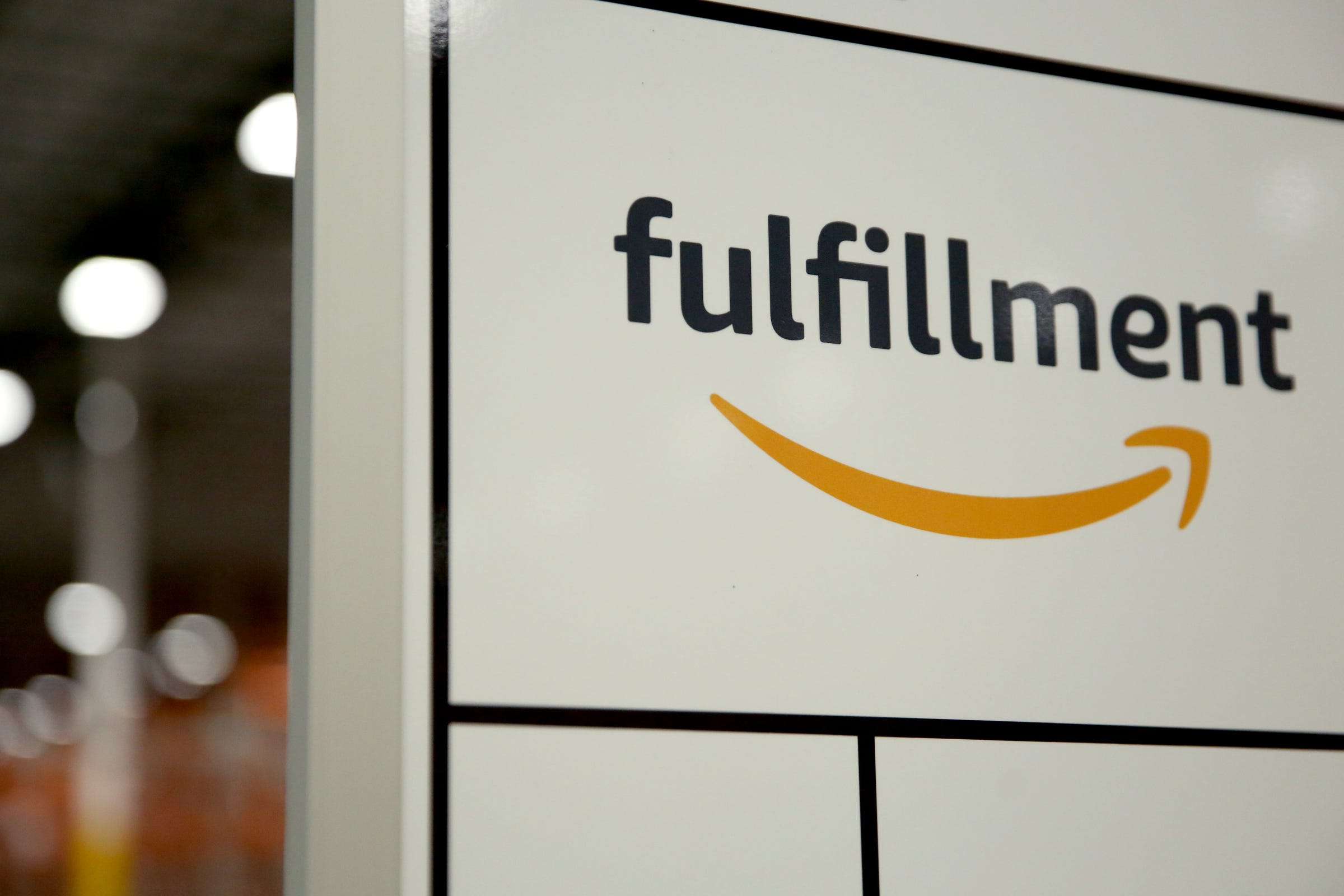 An Amazon fulfillment center sign is seen in Salem, Oregon.