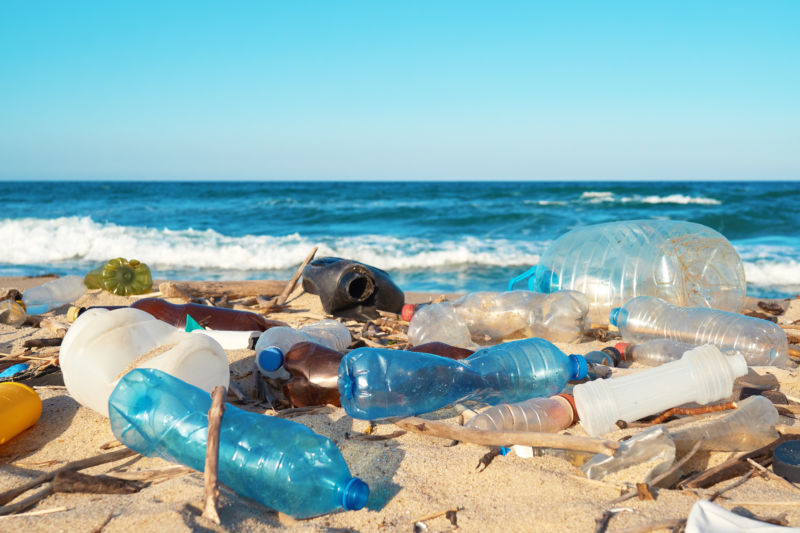 Spilled garbage on the beach off the Black Sea in Bulgaria.