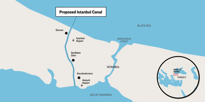 The Turkish government's proposed Istanbul Canal project.