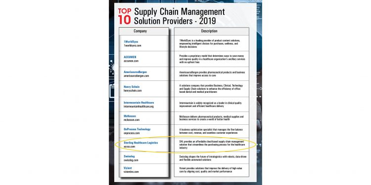 Sterling Healthcare Logistics Recognized as One of the Top 10 Supply Chain Management Solution Providers of 2019