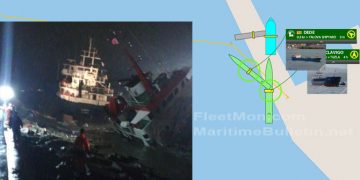 Two cargo ships pushed on embankment, one capsized, Tuzla – Maritime Bulletin