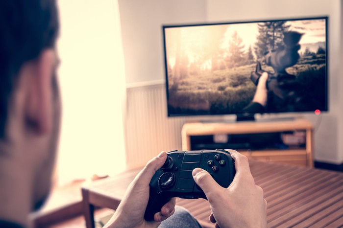 A man playing a video game.