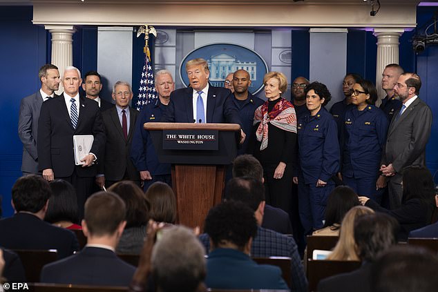 'You don't have to buy so much. Take it easy. Just relax,' he said during a briefing at the White House Sunday evening on the developing coronavirus crisis