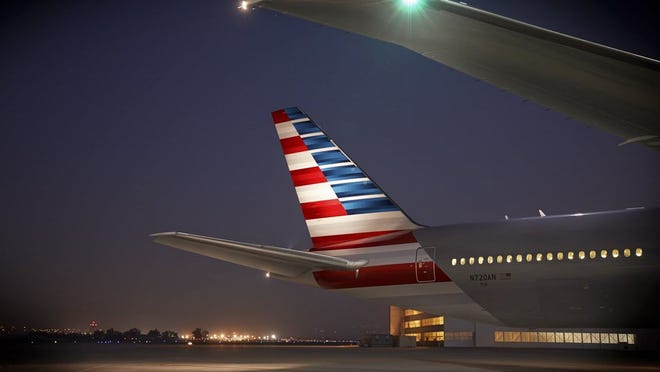 An American Airlines Boeing 777 tail.