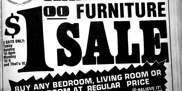 Advance historic page from Aug. 7, 1977: Warehouse furniture sale