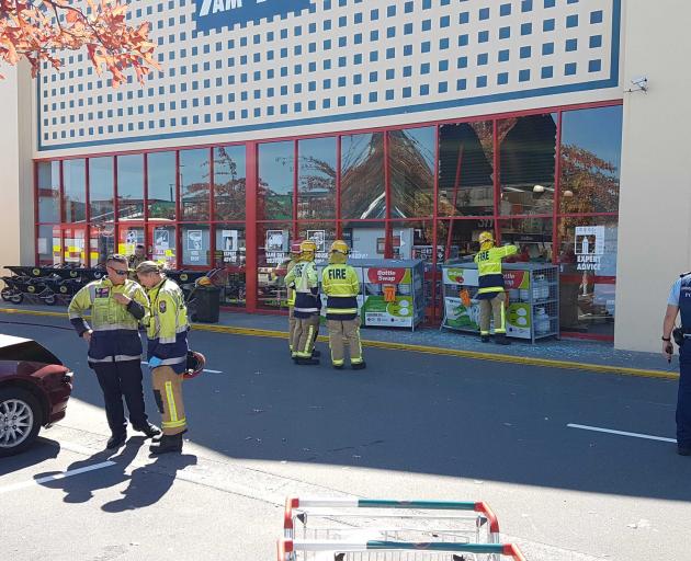 A vehicle crashed into Bunnings Warehouse Riccarton on Thursday. Photo: Geoff Sloan