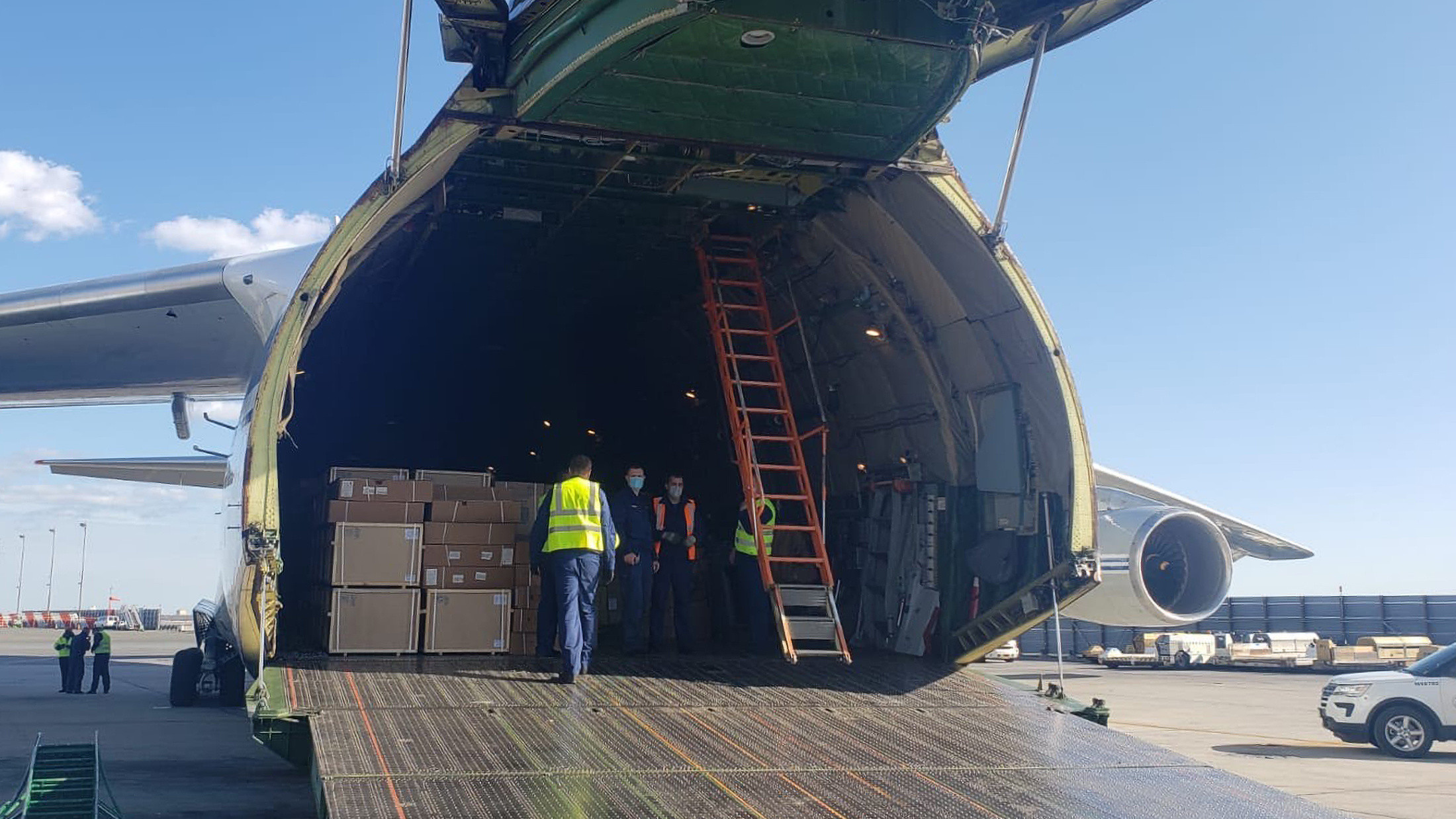 A plane carrying medical equipment landed in New York on Wednesday