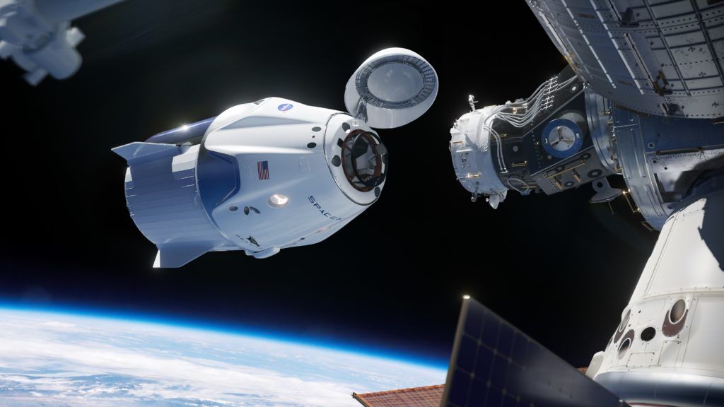 An illustration of the SpaceX Dragon docking with the International Space Station. Image Credit: SpaceX
